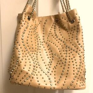 Vegan Camel Gold Tone Studded Shoulder/Tote Bag